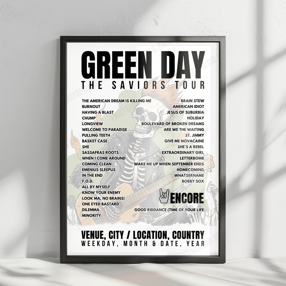 Green Day Setlist Poster - Coachella Festival 2025 - April 12th, 2025