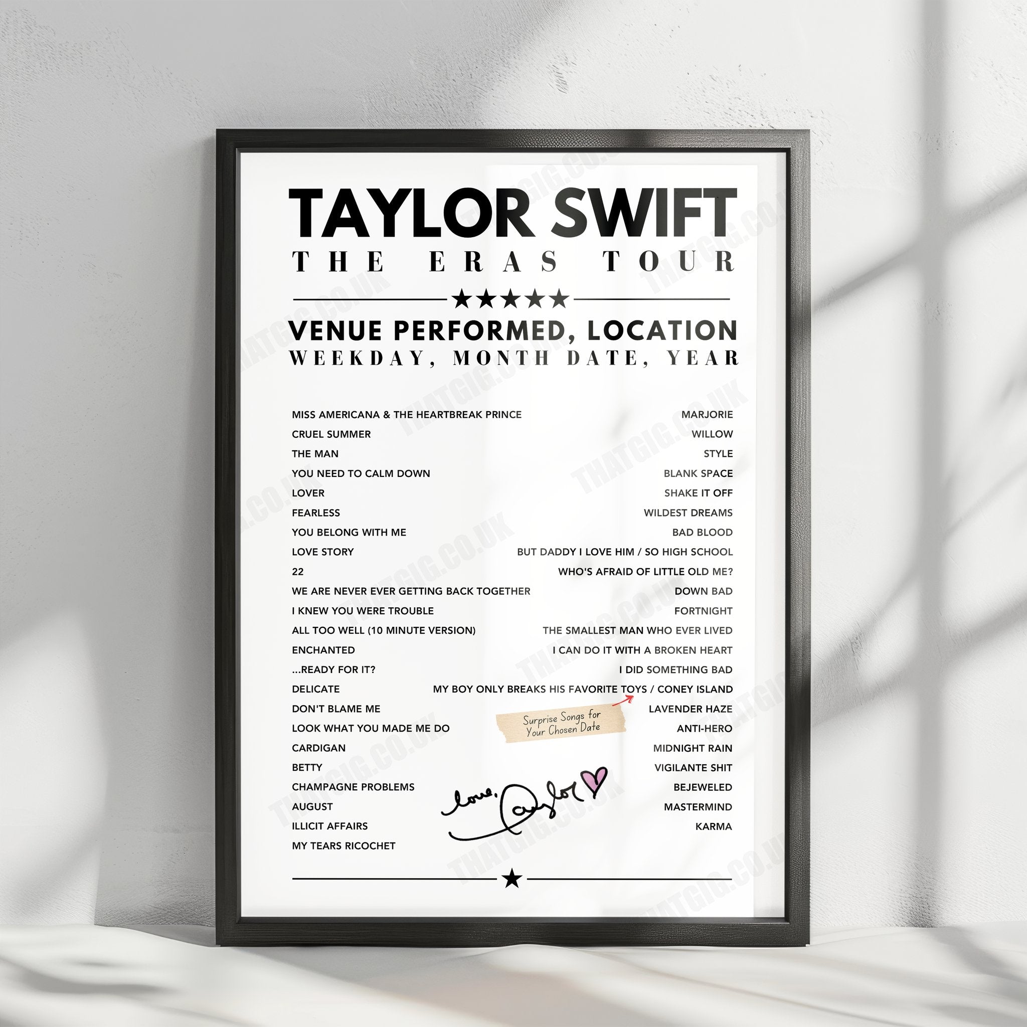Taylor Swift Setlist Poster - Principality Stadium, Cardiff - June 18th, 2024