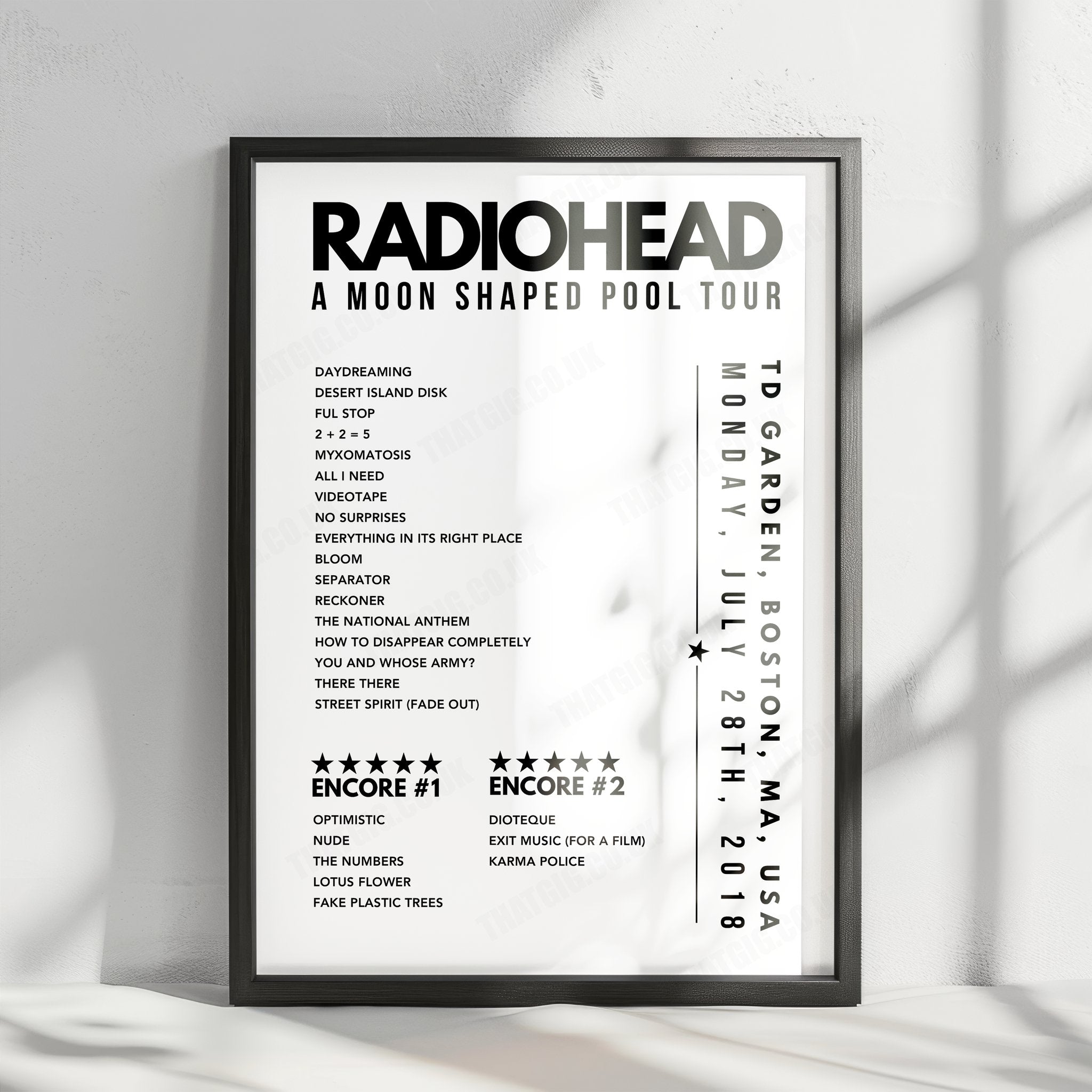 Radiohead Setlist Poster - TD Garden, Boston, USA - July 28th, 2018