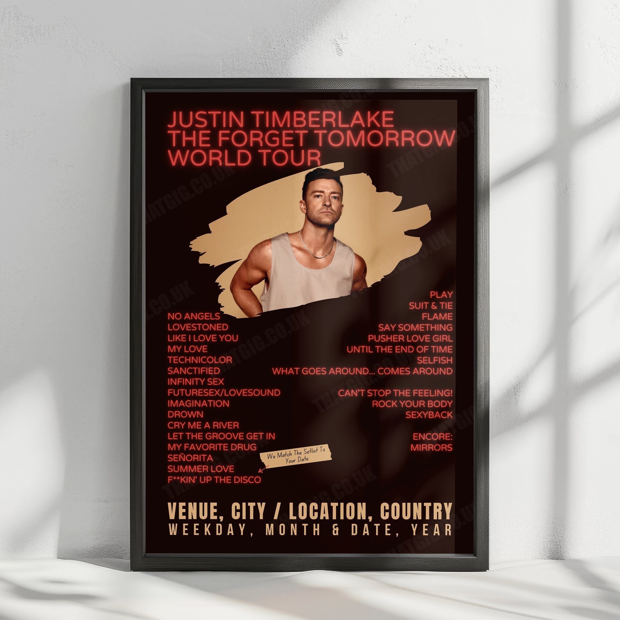 Justin Timberlake Setlist Poster - PPG Paints Arena, Pittsburgh, PA, USA - December 14th, 2024