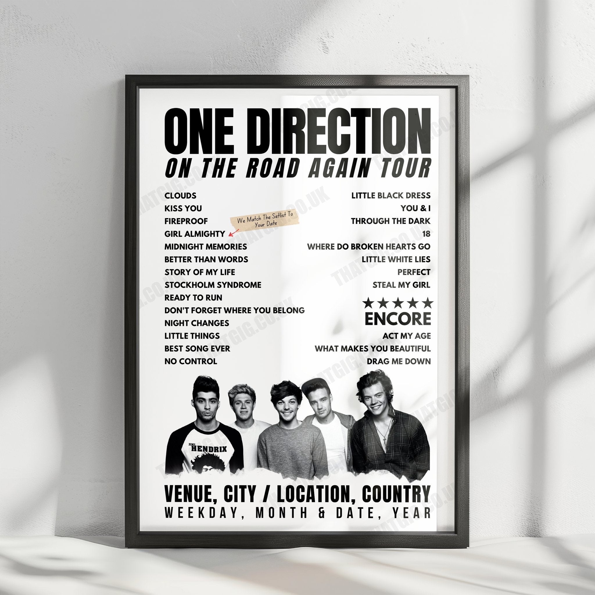 One Direction Setlist Poster - The SSE Hydro, Glasgow, Scotland - October 8th, 2015