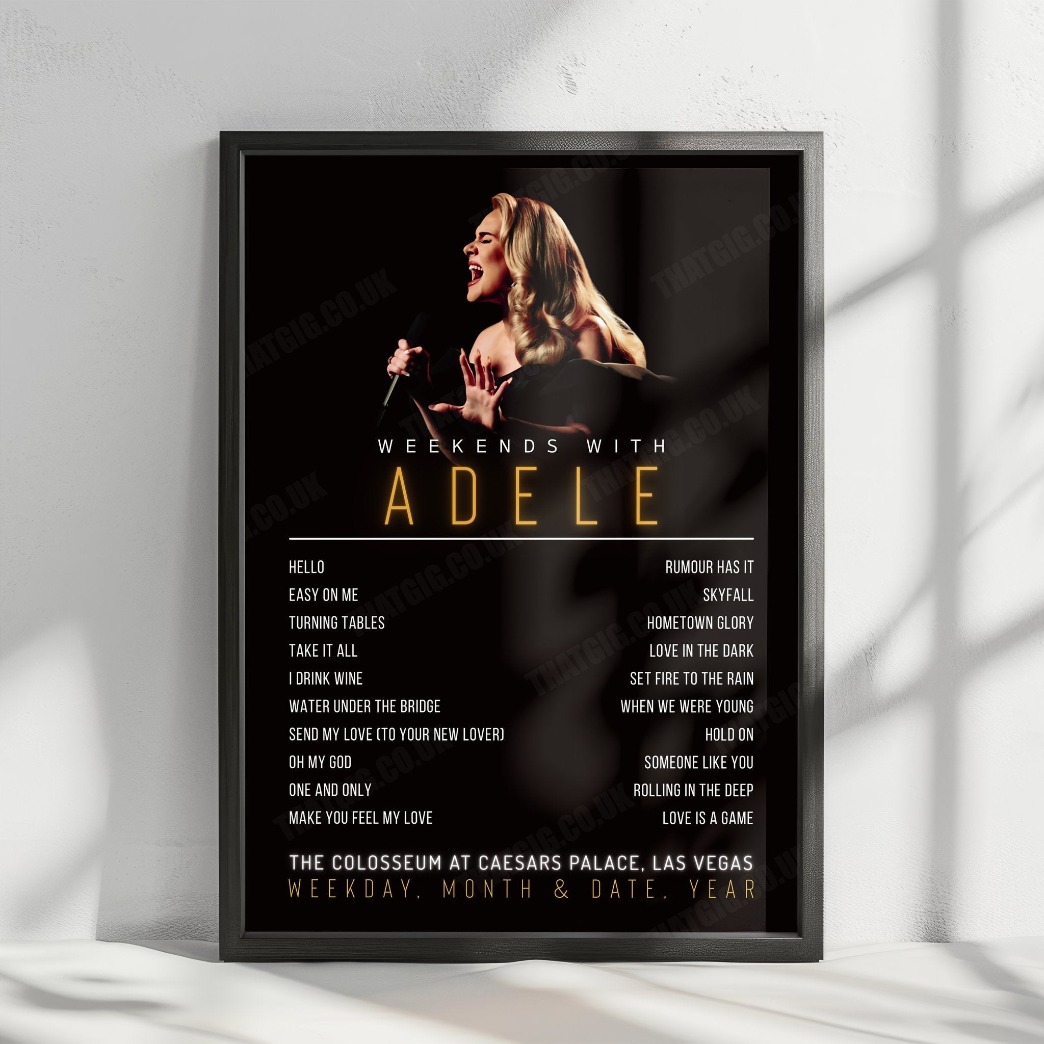 Adele Setlist Poster - The Colosseum at Caesars Palace, Las Vegas - January 26th, 2024