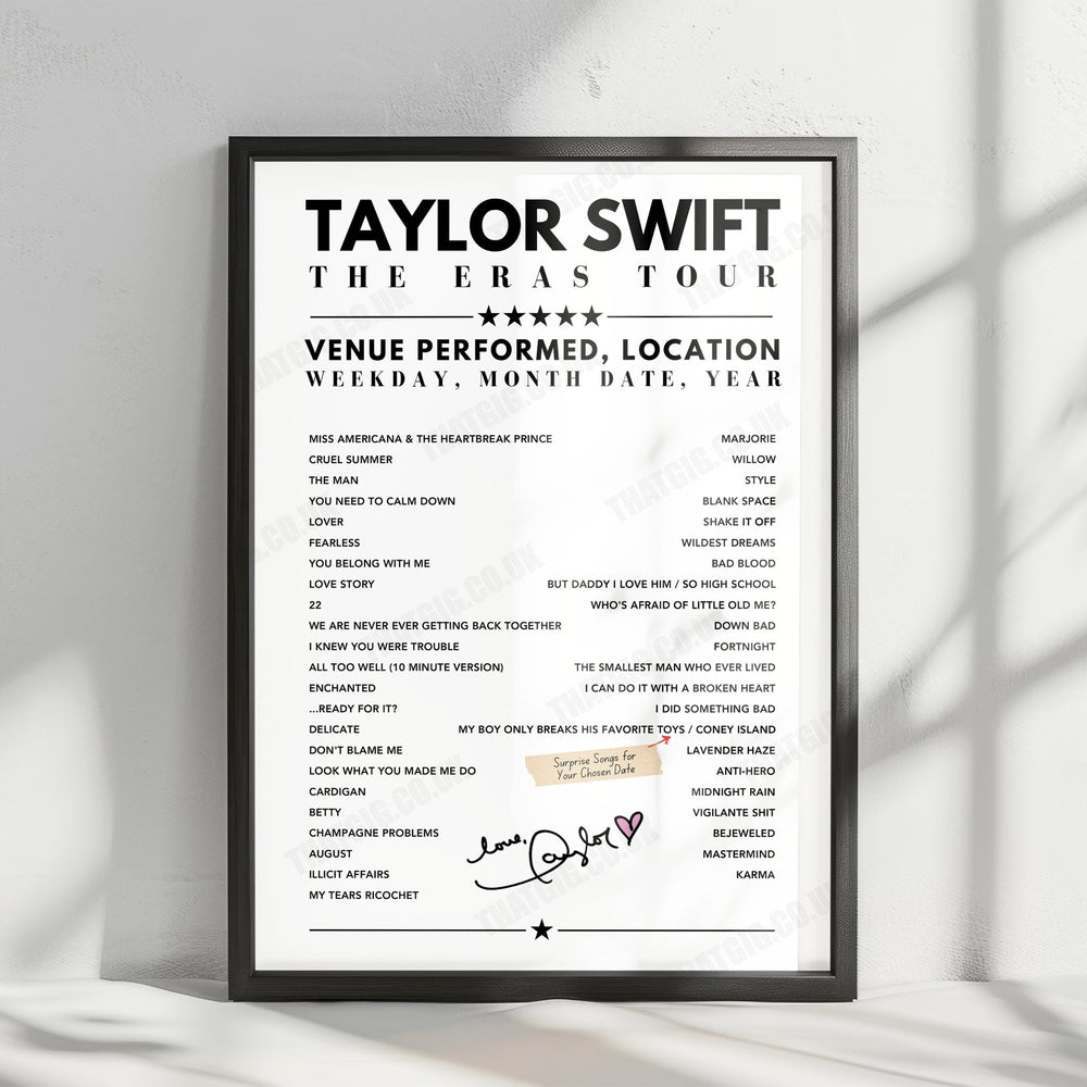Taylor Swift Setlist Poster - MetLife Stadium, East Rutherford - May 28th, 2023