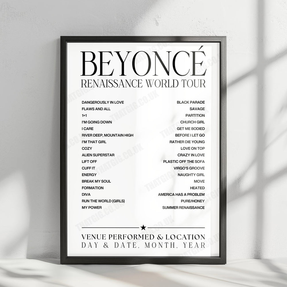 Beyoncé Setlist Poster - Stade de France, Saint-Denis - May 26th, 2023