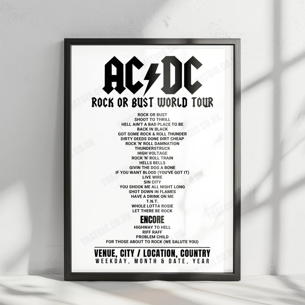 AC/DC Setlist Poster - Adelaide Oval, Adelaide - November 21st, 2015