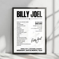 Billy Joel Setlist Poster - OLG Stage at Fallsview Casino - February 25th, 2023