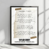 Taylor Swift "Champagne Problems" Lyric Poster