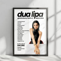 Dua Lipa Setlist Poster - Glastonbury Festival - June 28th, 2024