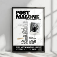 Post Malone Setlist Poster - Maine Savings Amphitheater, USA - September 16th, 2024