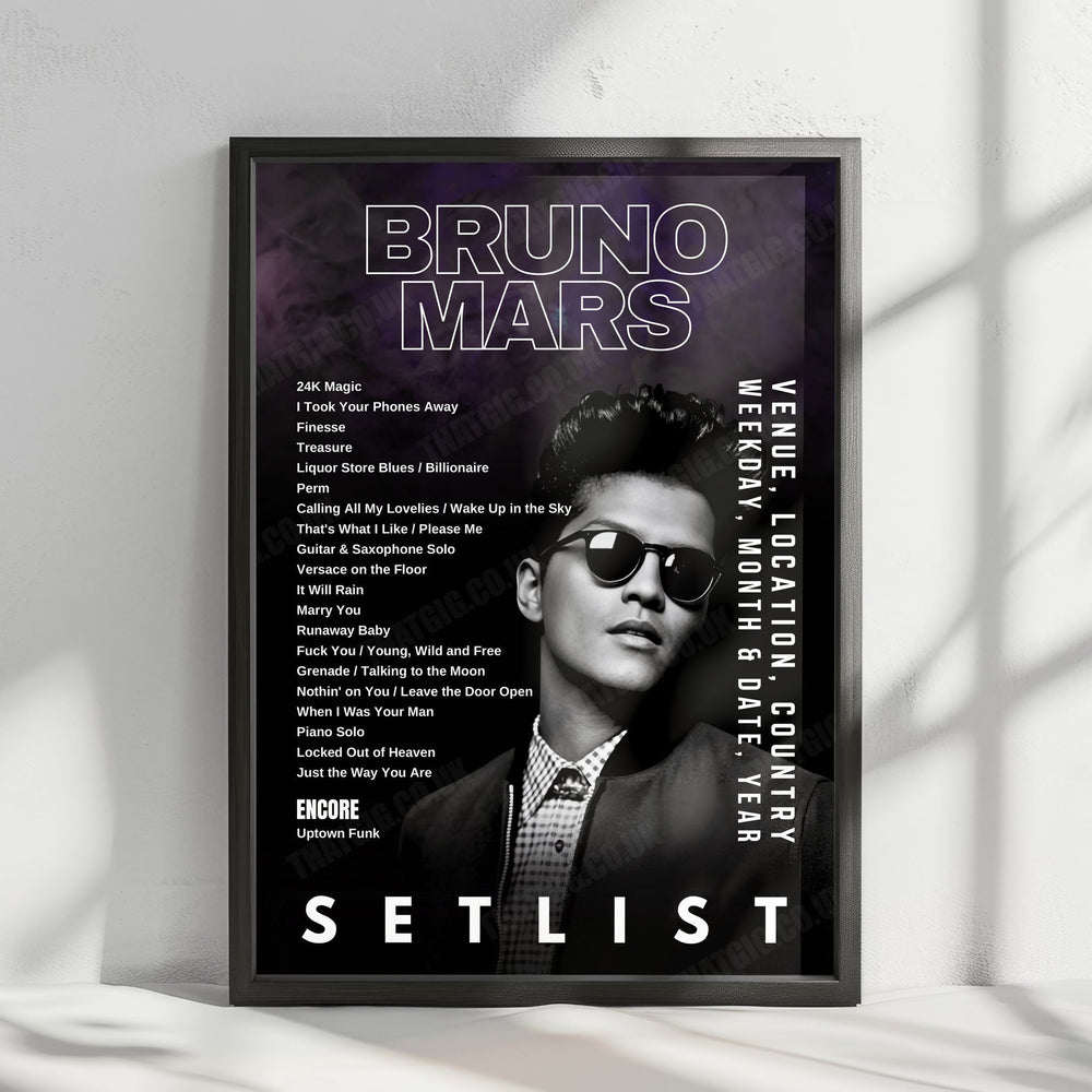 Bruno Mars Setlist Poster - Tokyo Dome, Tokyo - January 21st, 2024