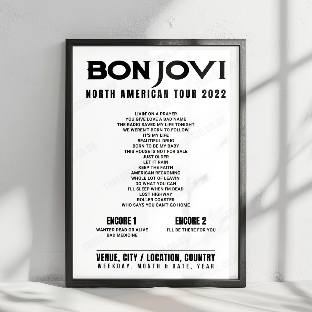 Bon Jovi Setlist Poster - Toyota Center, Houston - April 26th, 2022