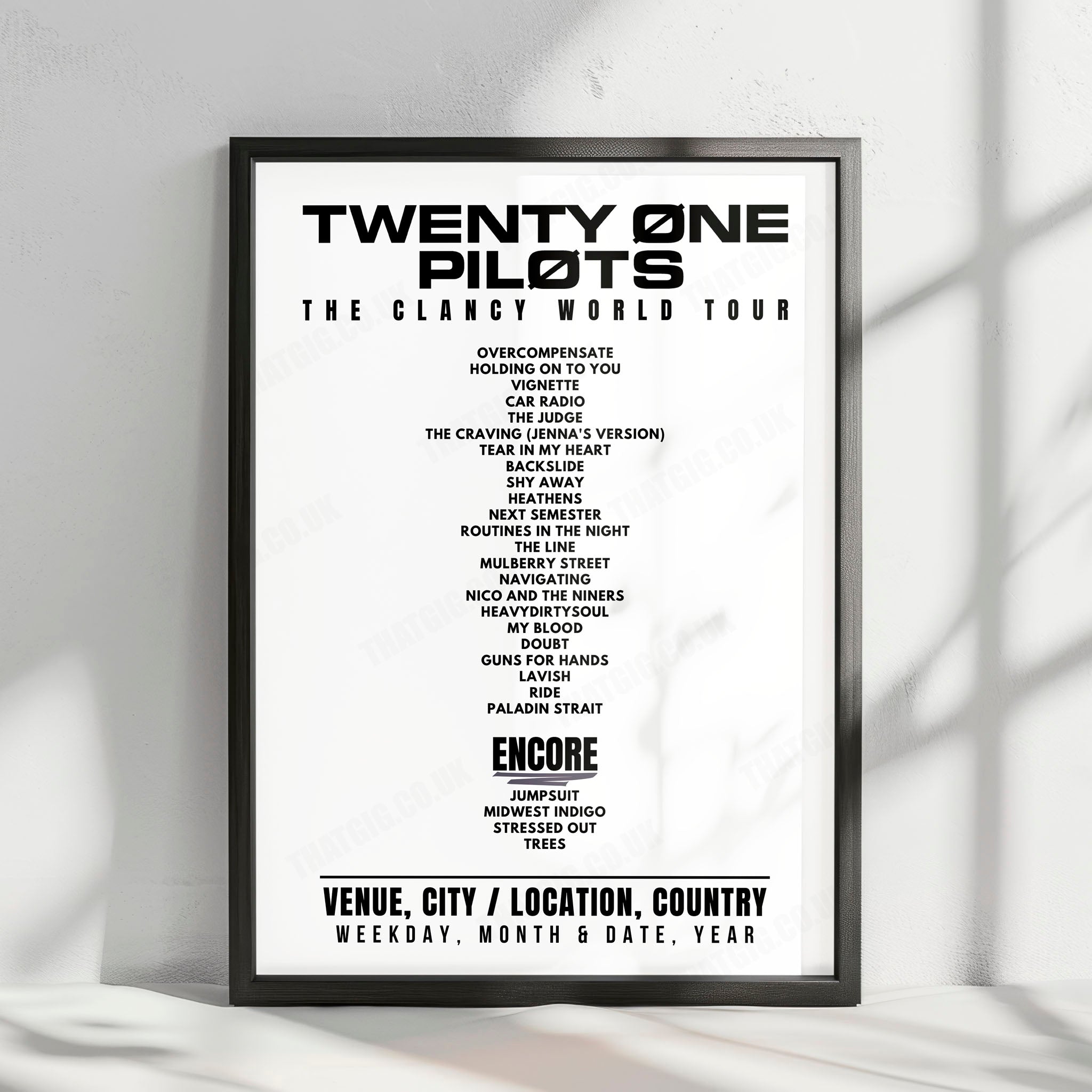 twenty one pilots Setlist Poster - The O2 Arena, London - May 13th, 2025