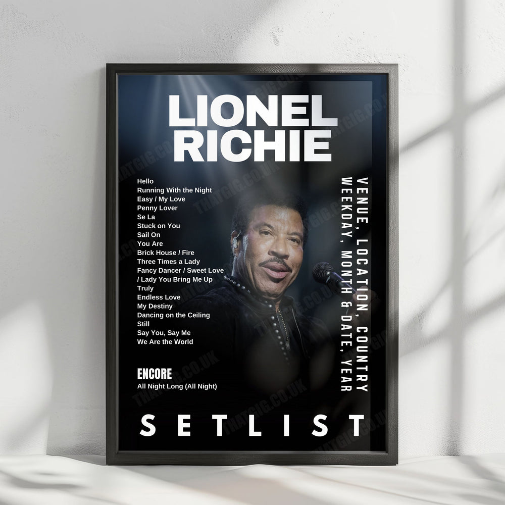 Lionel Richie Setlist Poster - The O2 Arena, London - June 6th, 2025