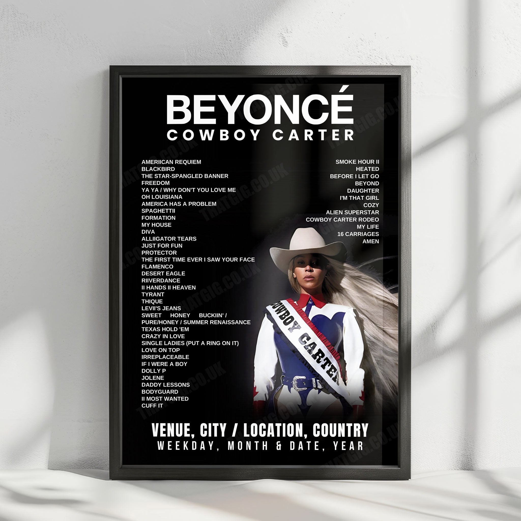 Beyoncé Setlist Poster - MetLife Stadium, East Rutherford - May 28th, 2025