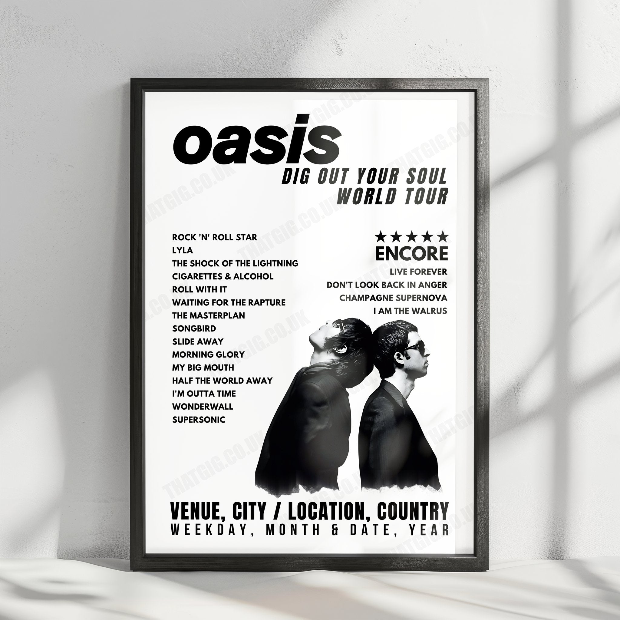 Oasis Setlist Poster - Wembley Stadium, London, England - July 12th, 2009