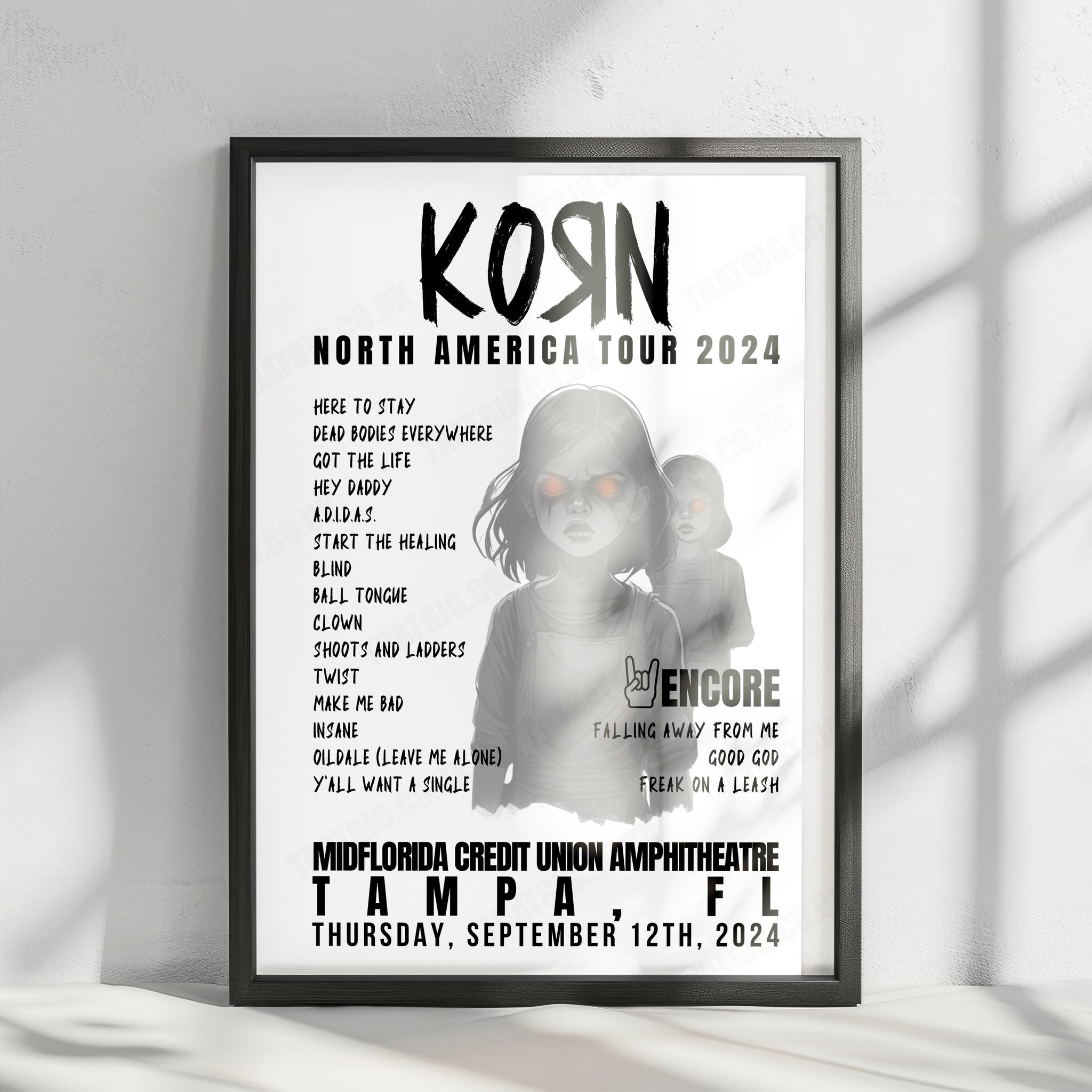 Korn Setlist Poster, Xfinity Center, Mansfield - September 21st, 2024
