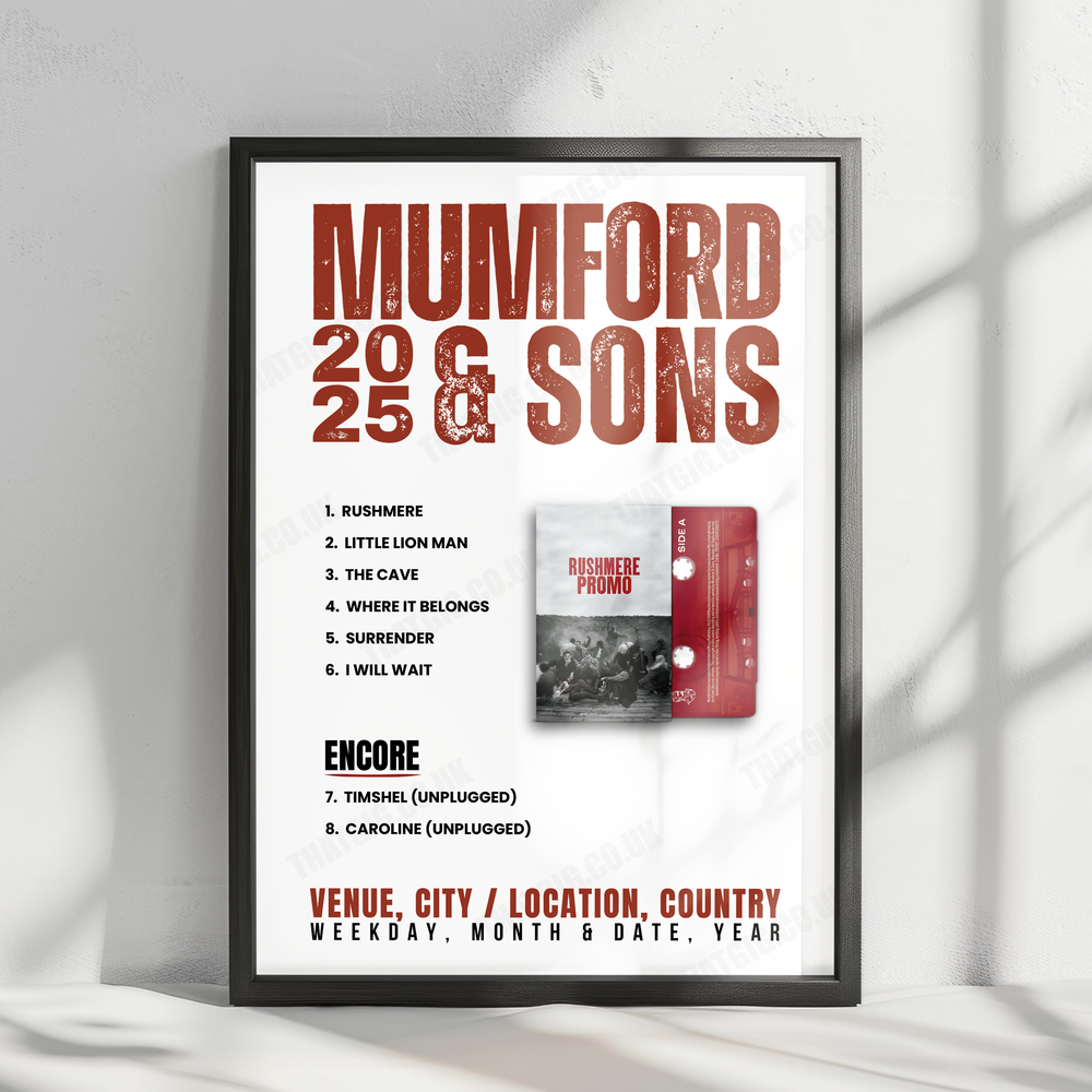 Mumford & Sons Setlist Poster - Houston Hall, New York - February 15th, 2025