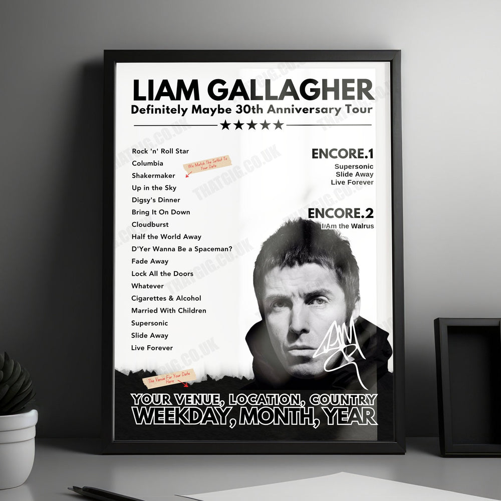 Liam Gallagher Setlist Poster - Wembley Stadium, London - September 21st, 2024