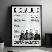 Keane Setlist Poster - Ryman Auditorium, Nashville, TN - September 15th, 2024