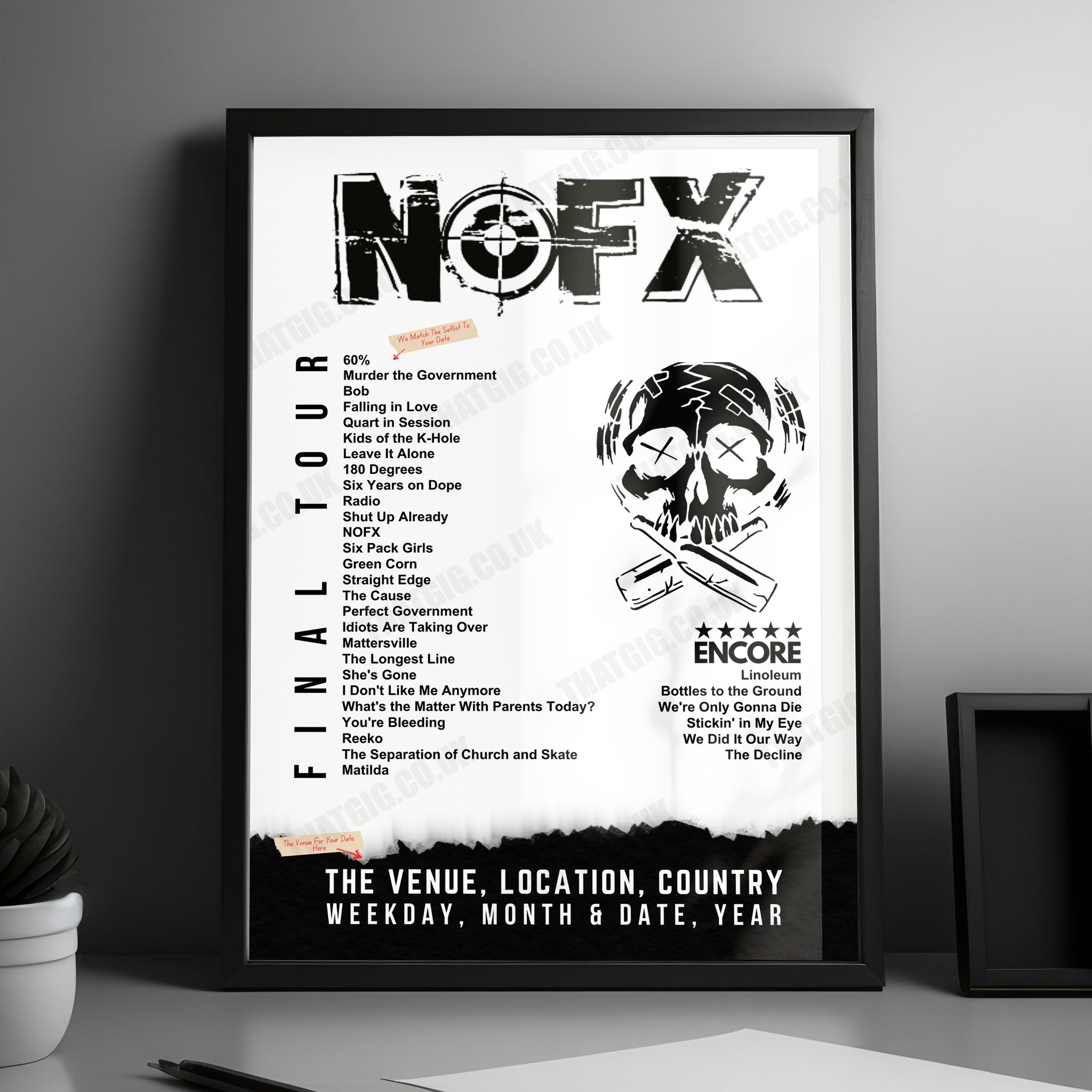 NOFX Setlist Poster - Burton Cummings Theatre, Winnipeg - August 14th, 2024