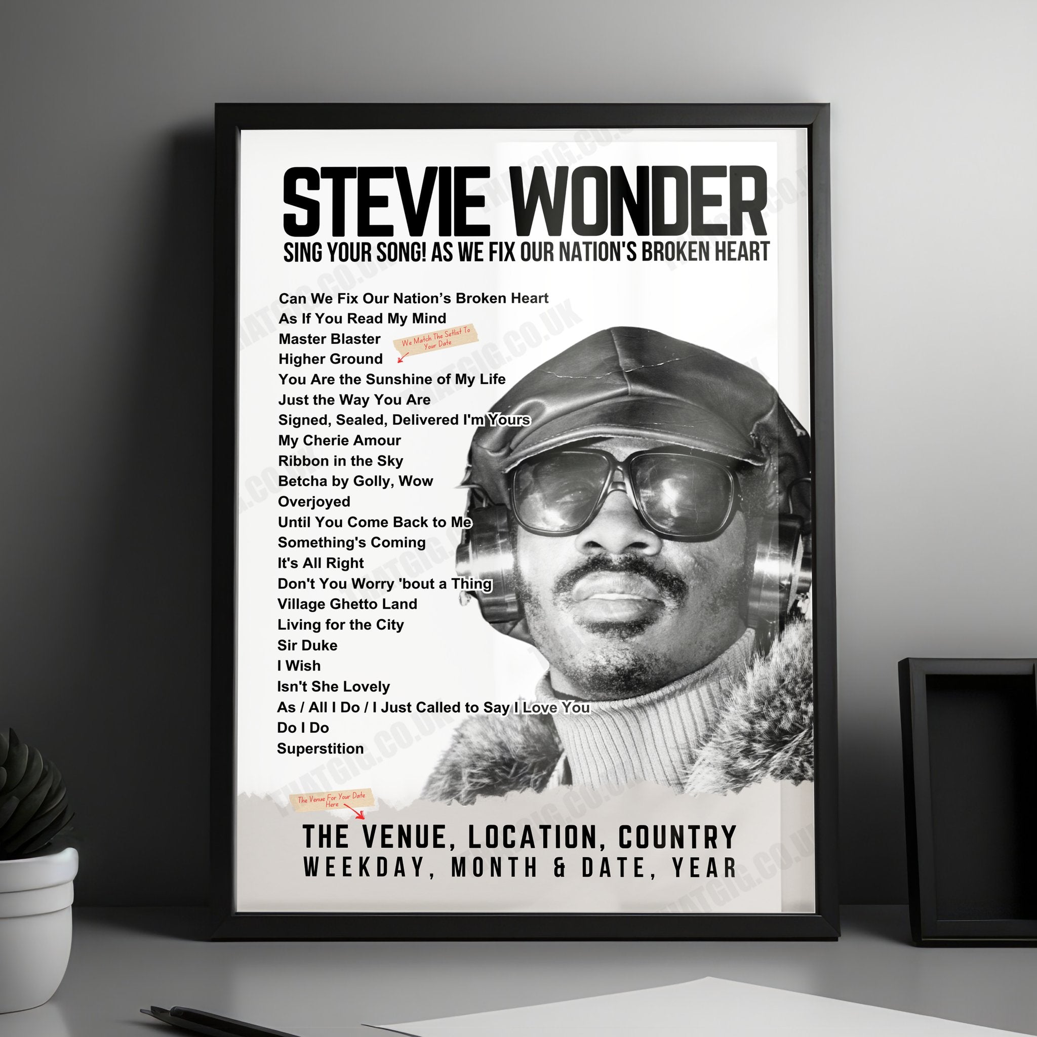 Stevie Wonder Setlist Poster - United Center, Chicago - August 21st, 2024