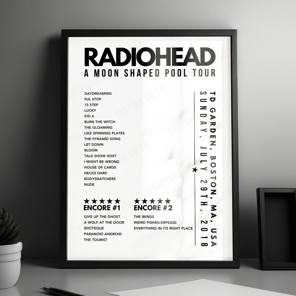 Radiohead Setlist Poster - TD Garden, Boston, USA - July 29th, 2018