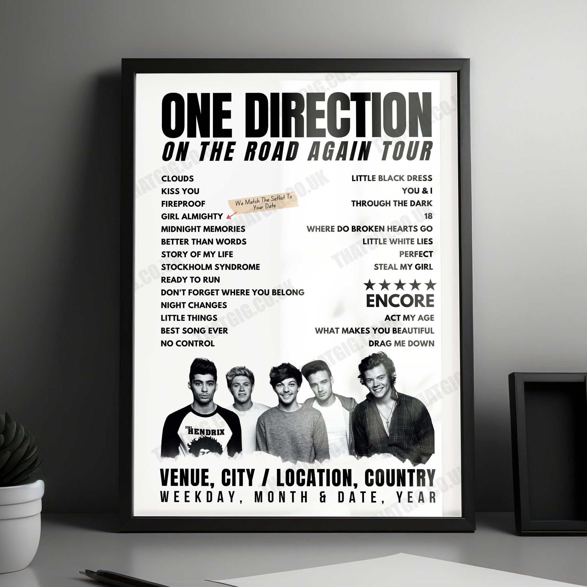 One Direction Setlist Poster - Metro Radio Arena, Newcastle upon Tyne - October 27th, 2015