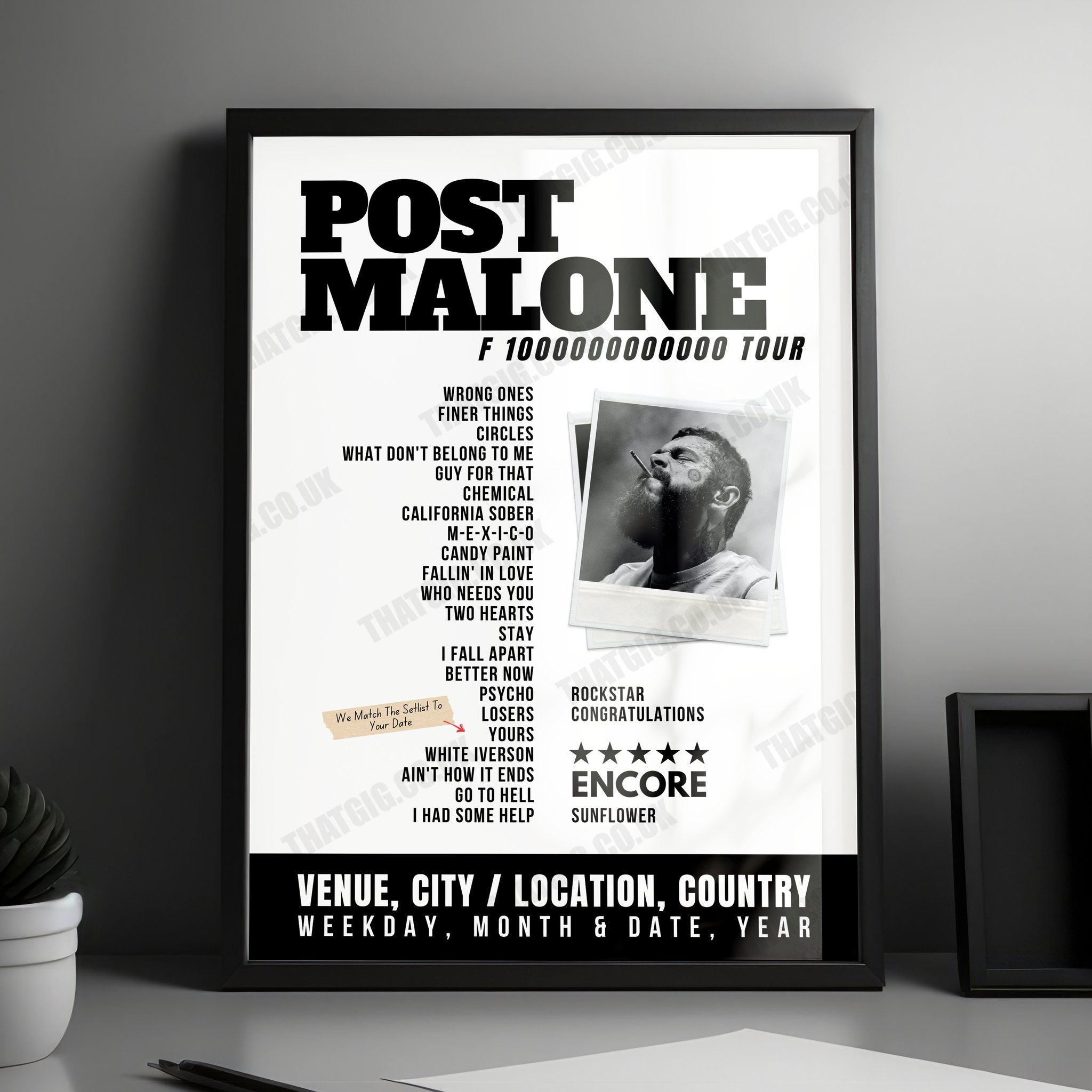 Post Malone Setlist Poster- SoFi Stadium, Inglewood - March 16th, 2024