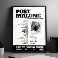 Post Malone Setlist Poster- SoFi Stadium, Inglewood - March 16th, 2024