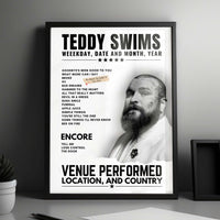 Teddy Swims Setlist Poster - Margaret Court Arena, Melbourne - July 14th, 2024