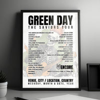 Green Day Setlist Poster - Citizens Bank Park, Philadelphia - August 9th, 2024