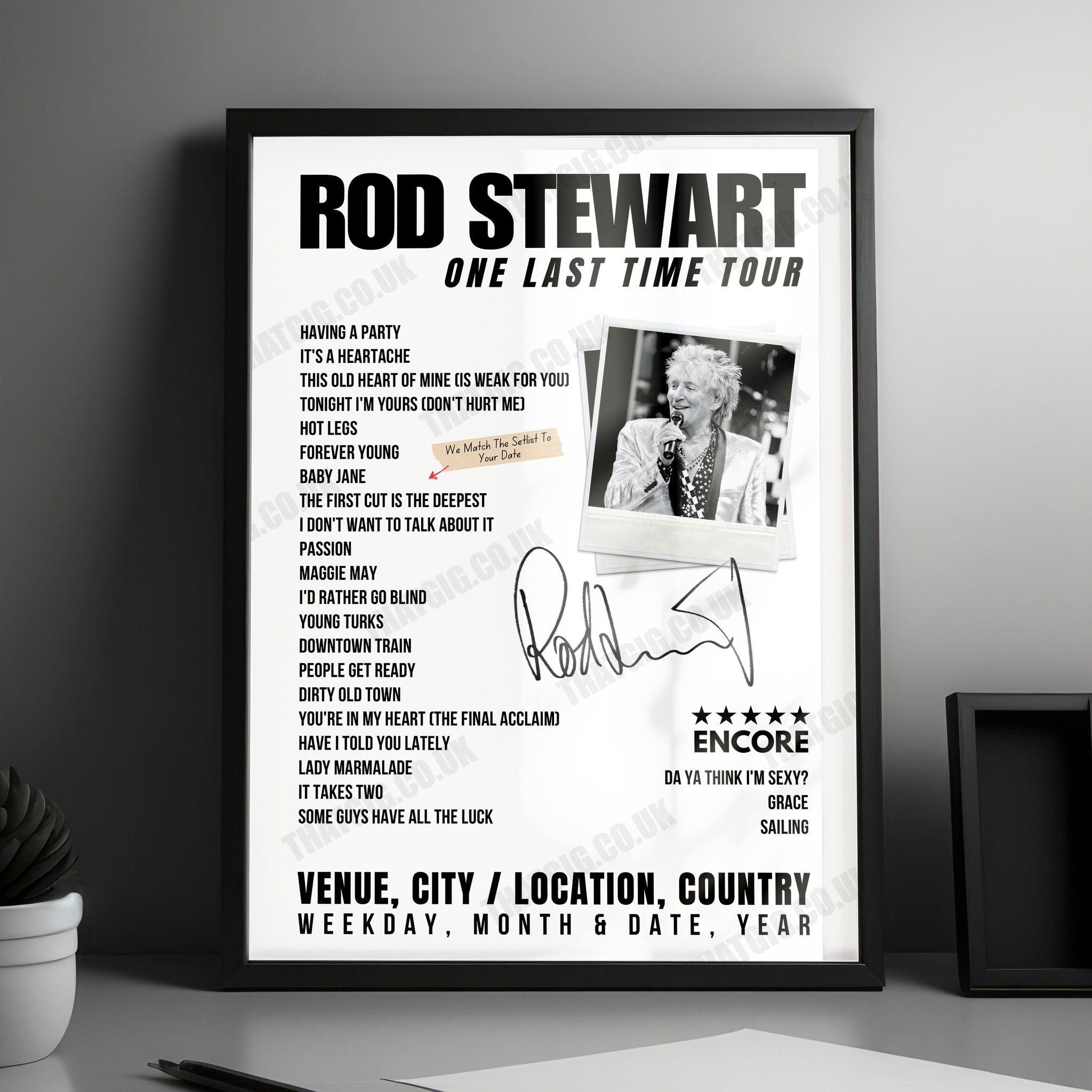Rod Stewart Setlist Poster - The Colosseum at Caesars Palace, Las Vegas, NV, USA - July 27th, 2024