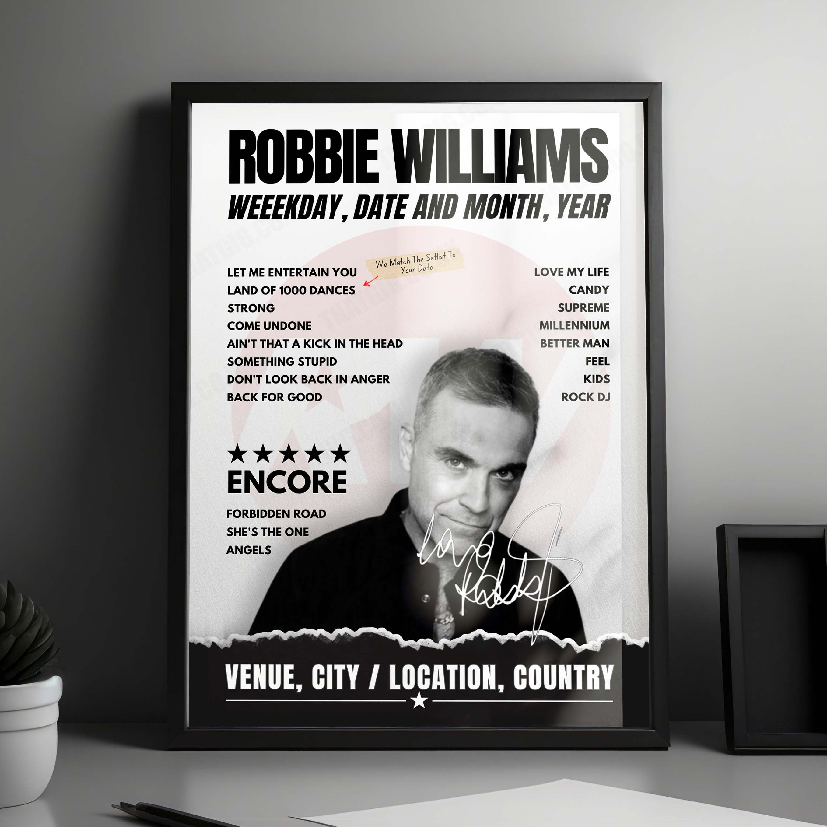 Robbie Williams Setlist Poster - Romexpo, Bucharest, Romania - August 19th, 2023