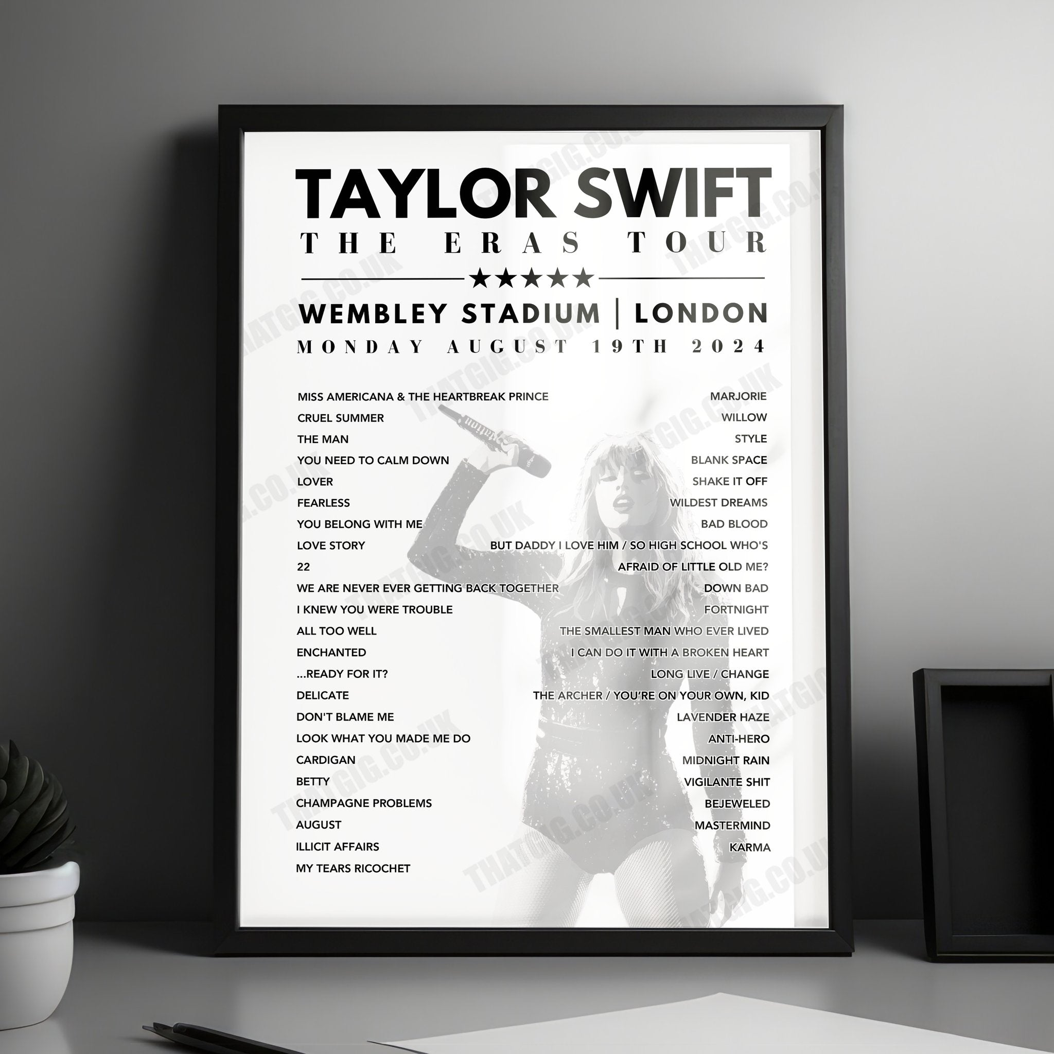Taylor Swift Setlist Poster - Wembley, London - August 19th 2024
