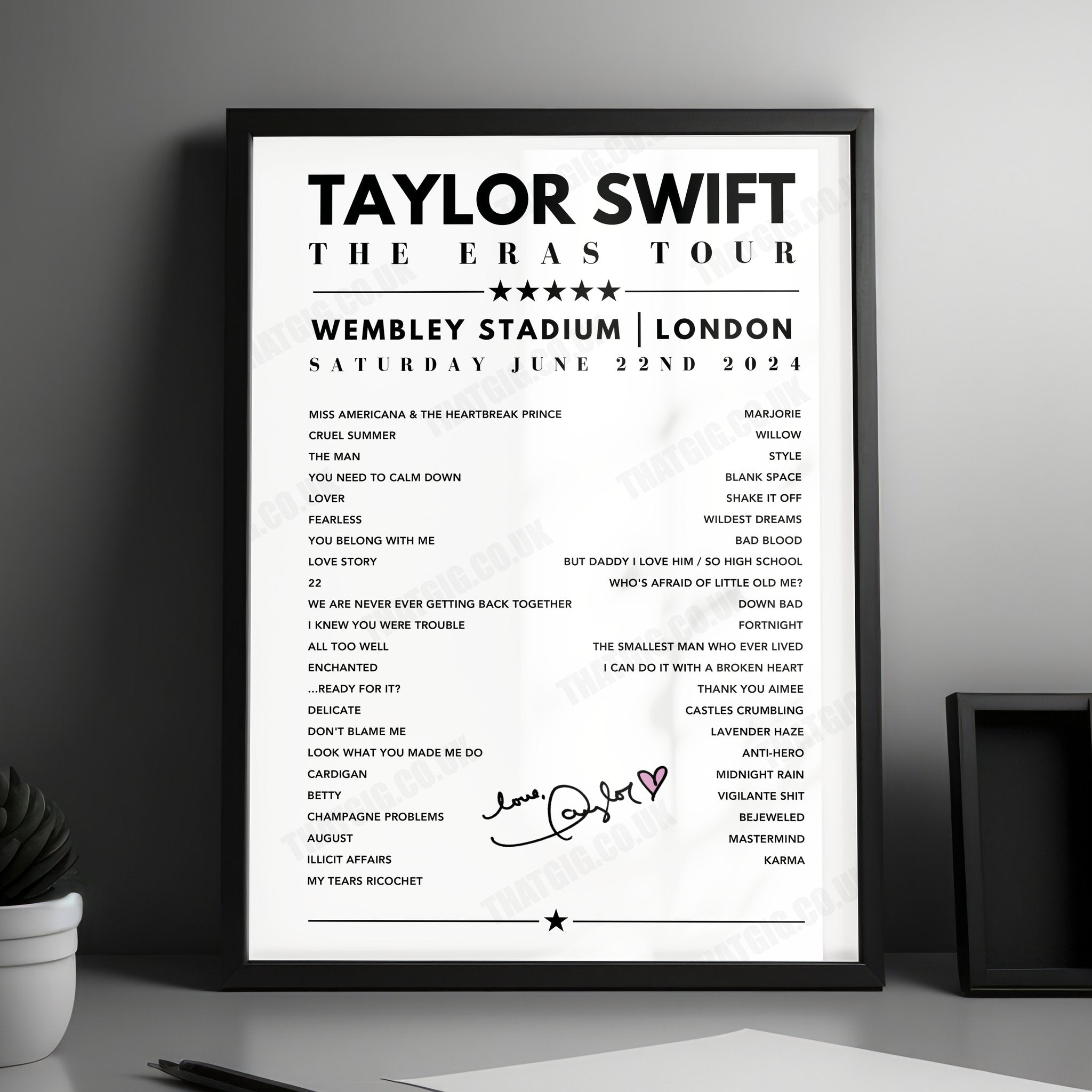Taylor Swift Setlist Poster - Wembley Stadium, London, June 22nd 2024