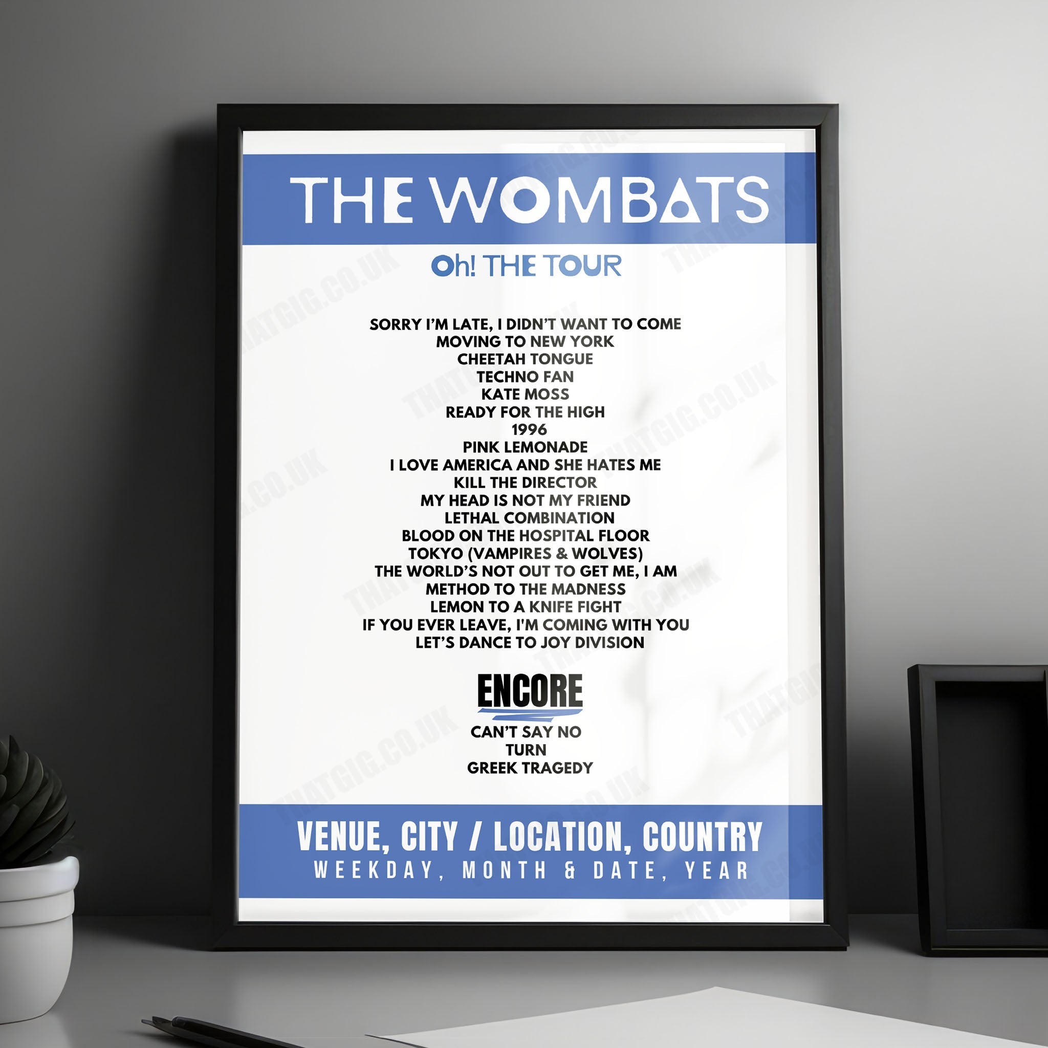 The Wombats Setlist Poster - Student Union Domain, Northumbria University, Newcastle upon Tyne - February 17th, 2025