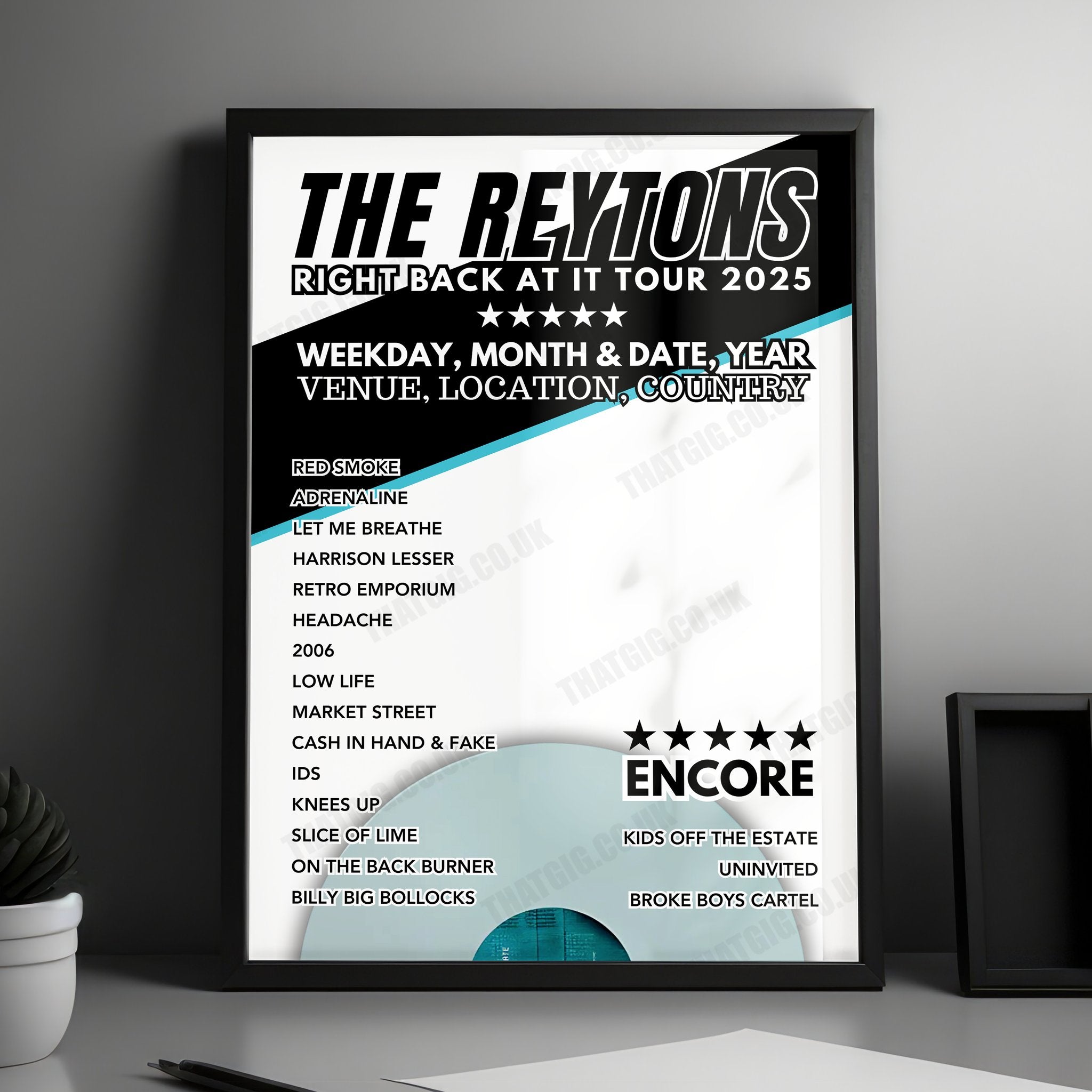 The Reytons Setlist Poster - Tower Ballroom, Blackpool - February 14th, 2025
