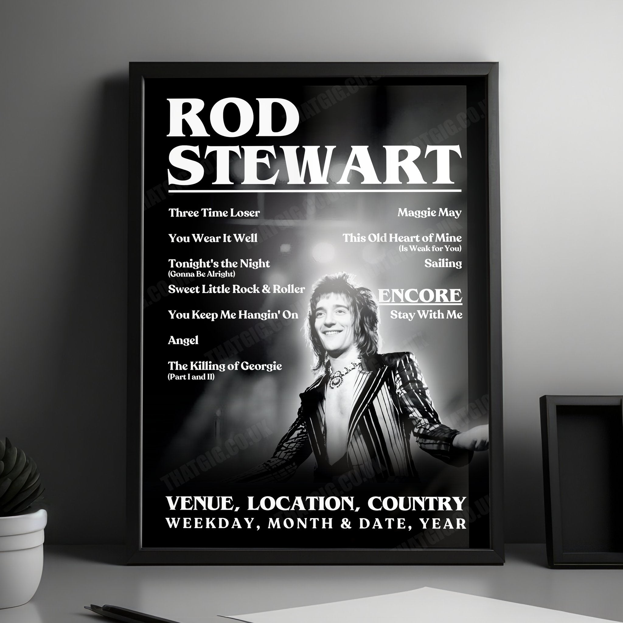 Rod Stewart Setlist Poster - Olympia Grand Hall, London, England - December 23rd, 1978