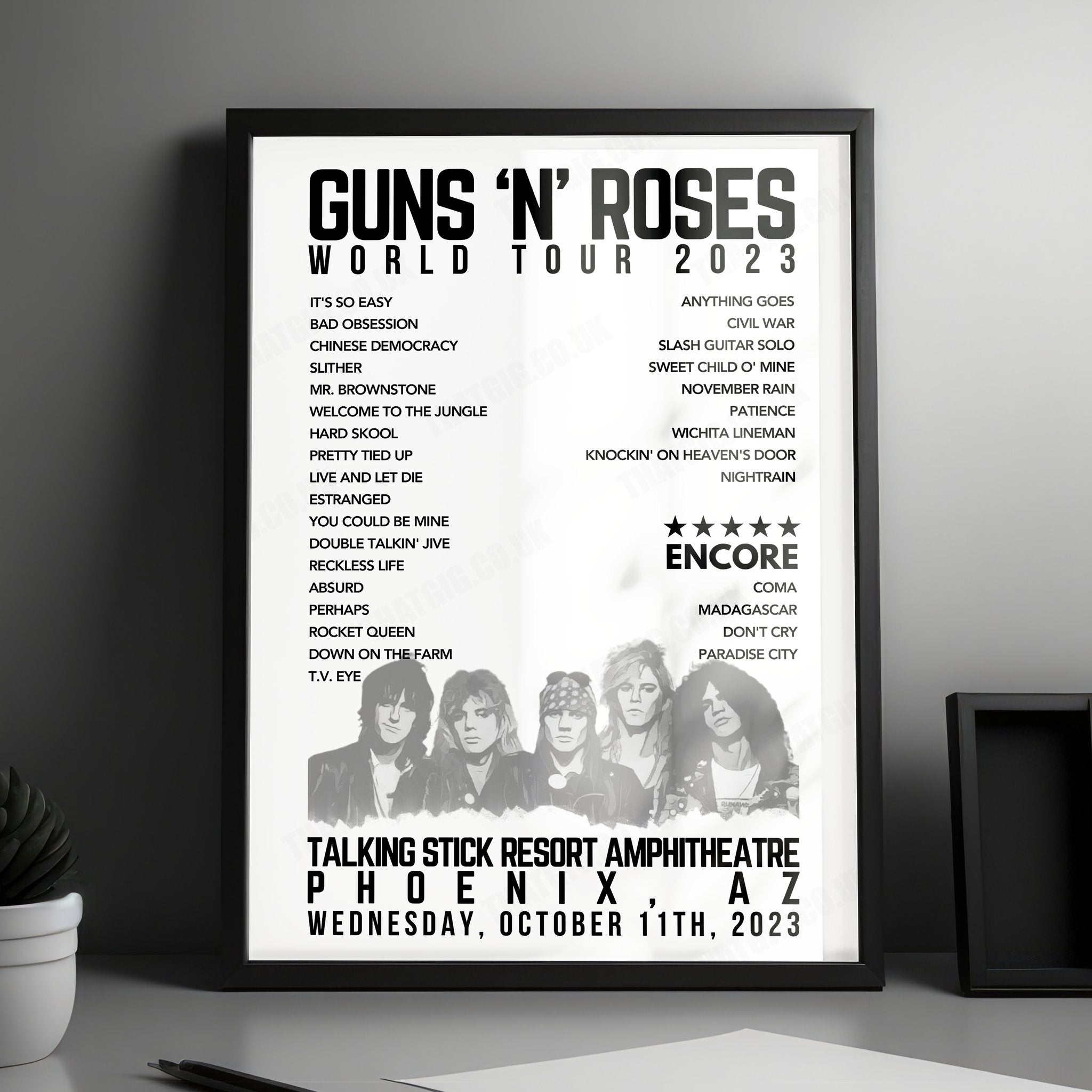 Guns N’ Roses Setlist Poster - Talking Stick Resort Amphitheatre, Phoenix - October 11th, 2023