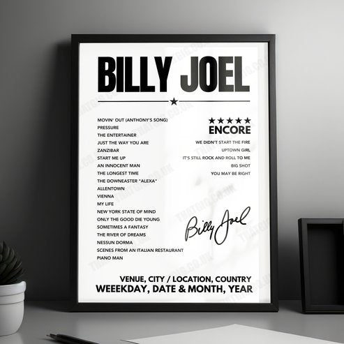 Billy Joel Setlist Poster - The Rady Shell at Jacobs Park - October 24th, 2022