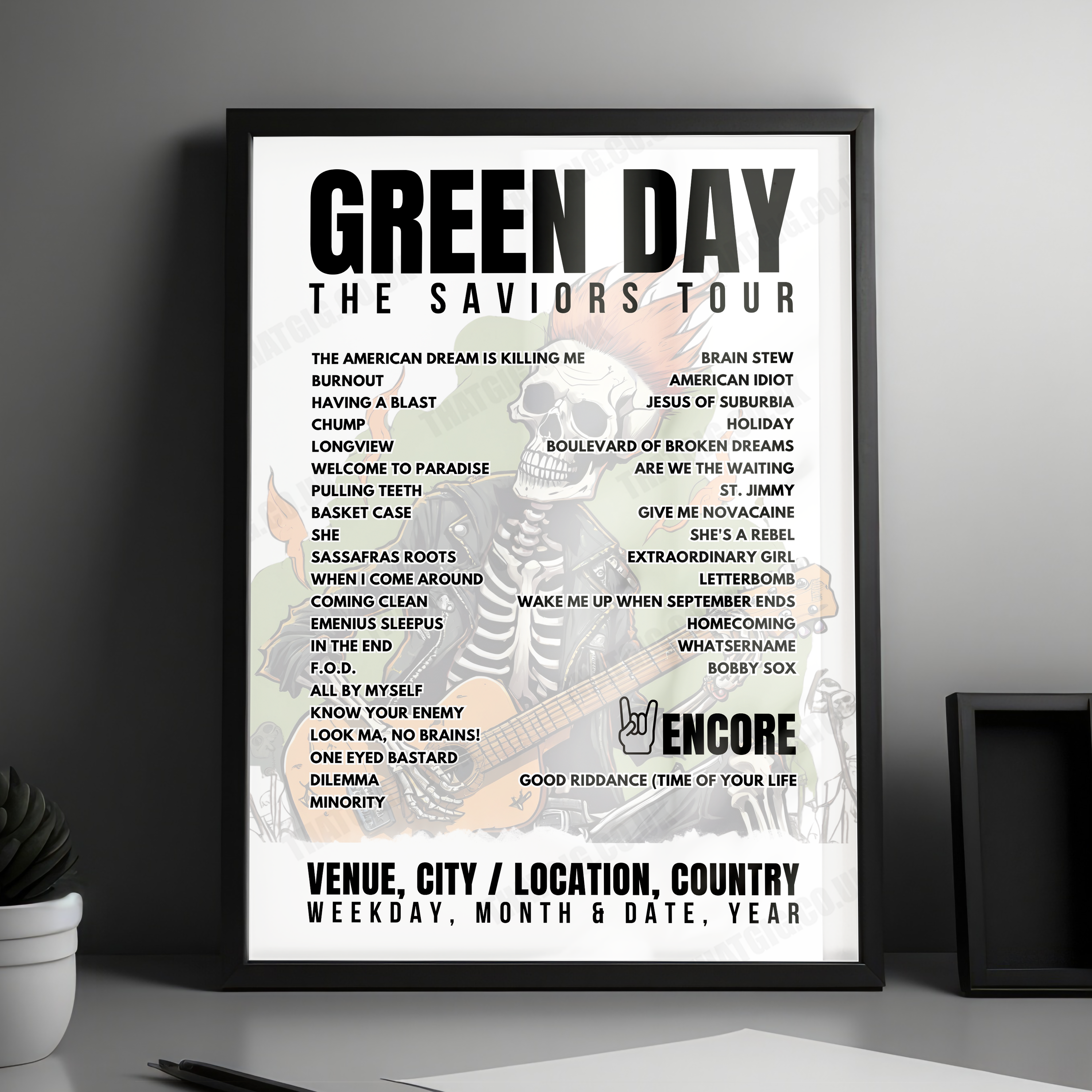 Green Day Setlist Poster - Coachella Festival 2025 - April 12th, 2025