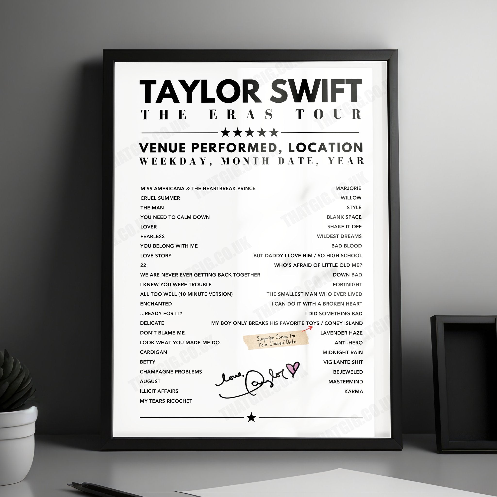 Taylor Swift Setlist Poster - National Stadium, Singapore - March 4th, 2024
