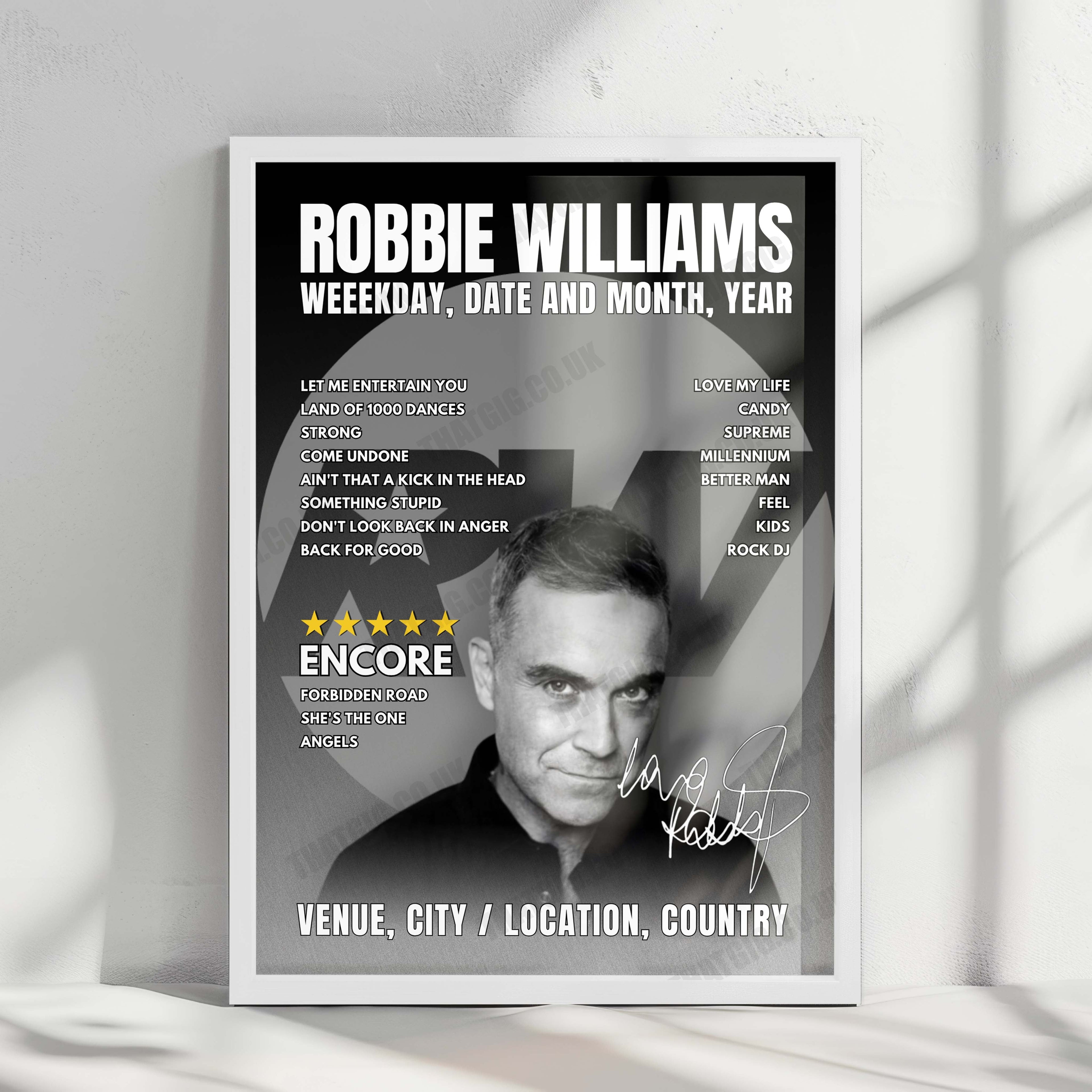 Robbie Williams Setlist Poster - Heinz von Heiden Arena, Hanover - June 30th, 2025