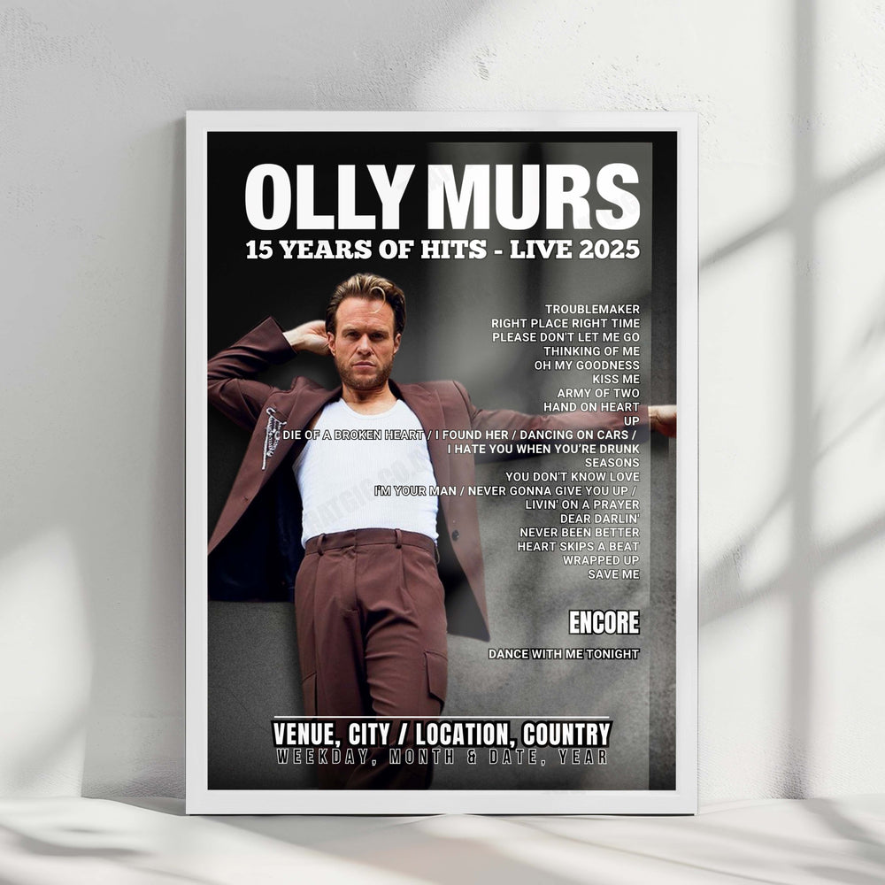 Olly Murs Setlist Poster - The OVO Hydro, Glasgow - May 2nd, 2025