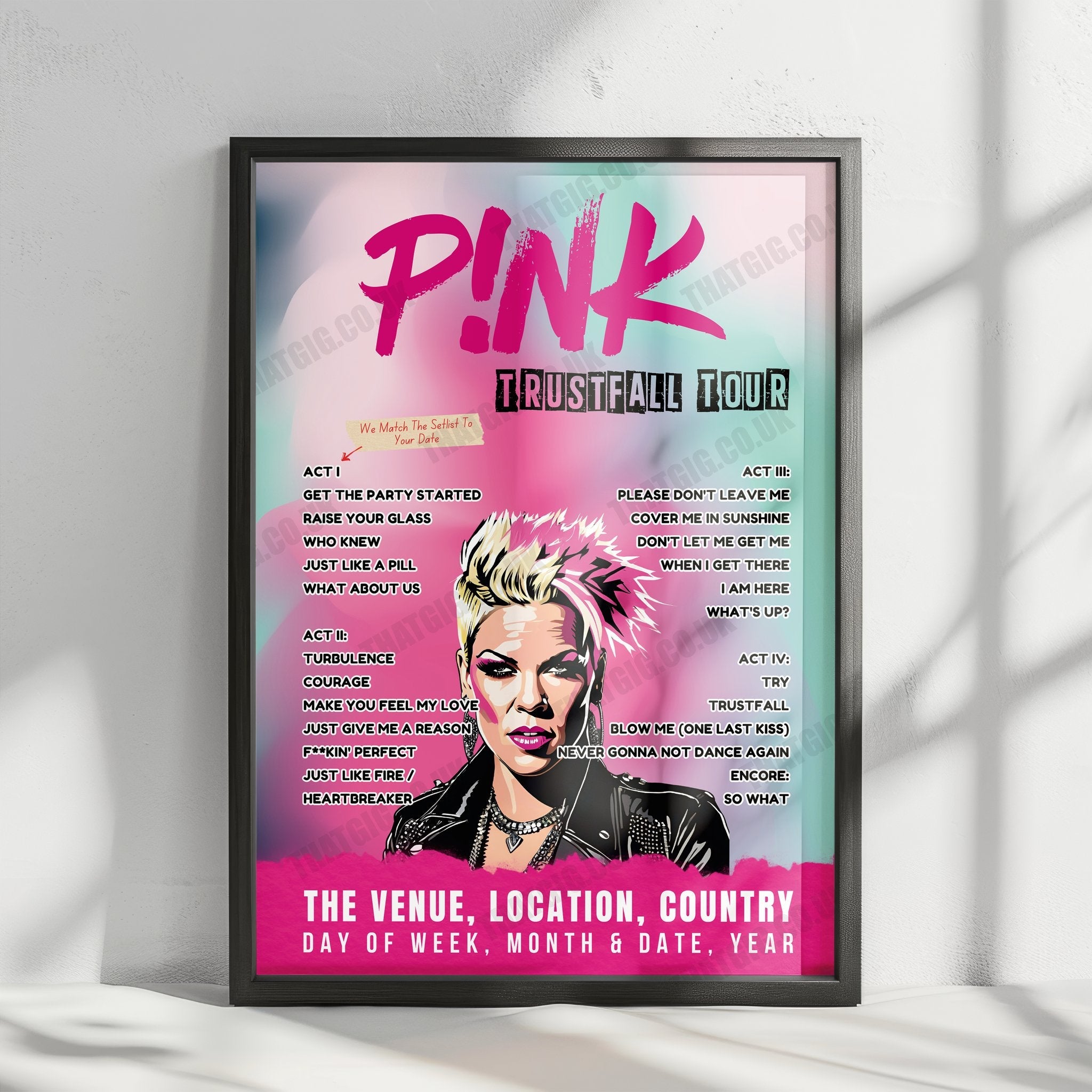 P!nk Setlist Poster - Value City Arena, Columbus - October 9th, 2024