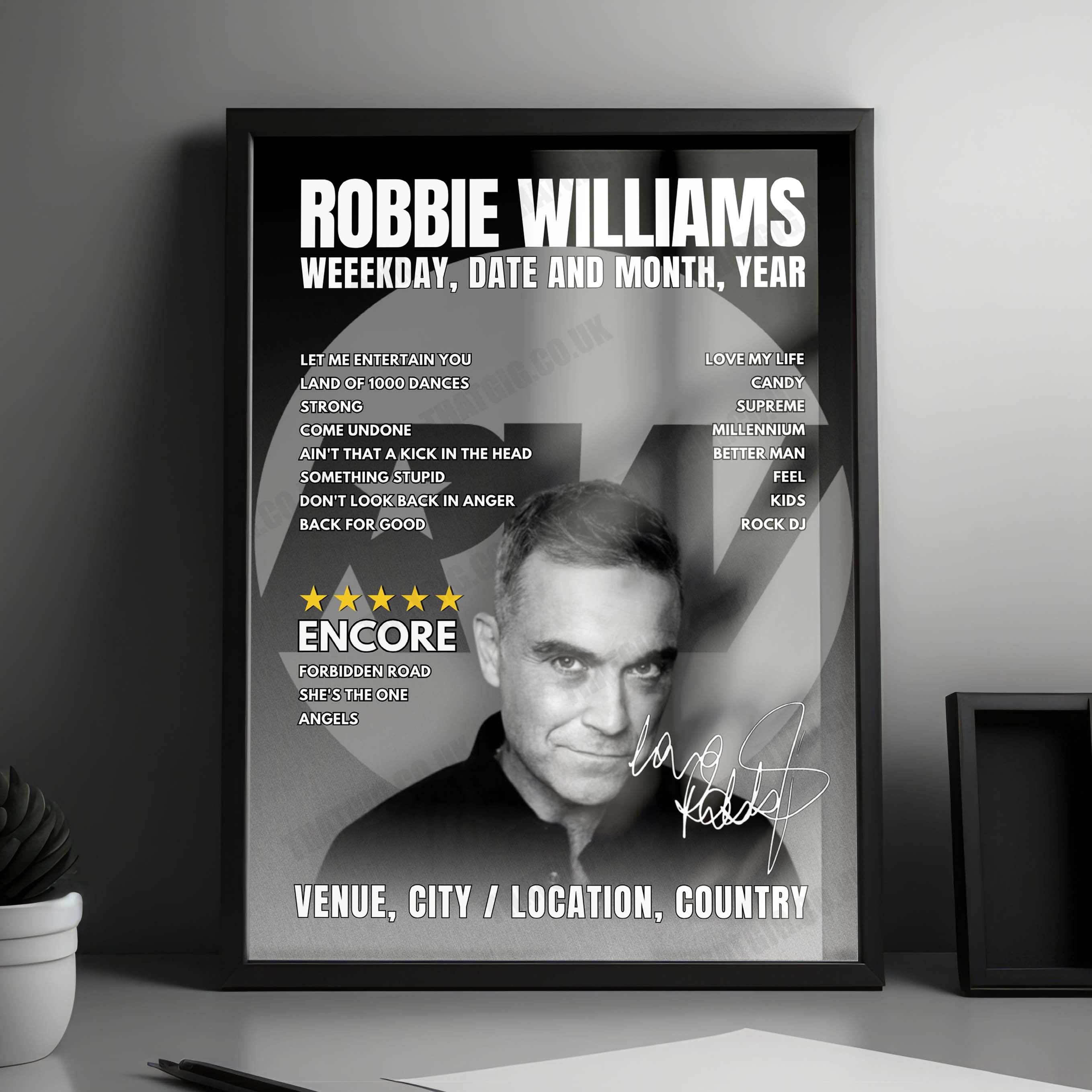 Robbie Williams Setlist Poster - SunBet Arena, Pretoria - January 25th, 2025