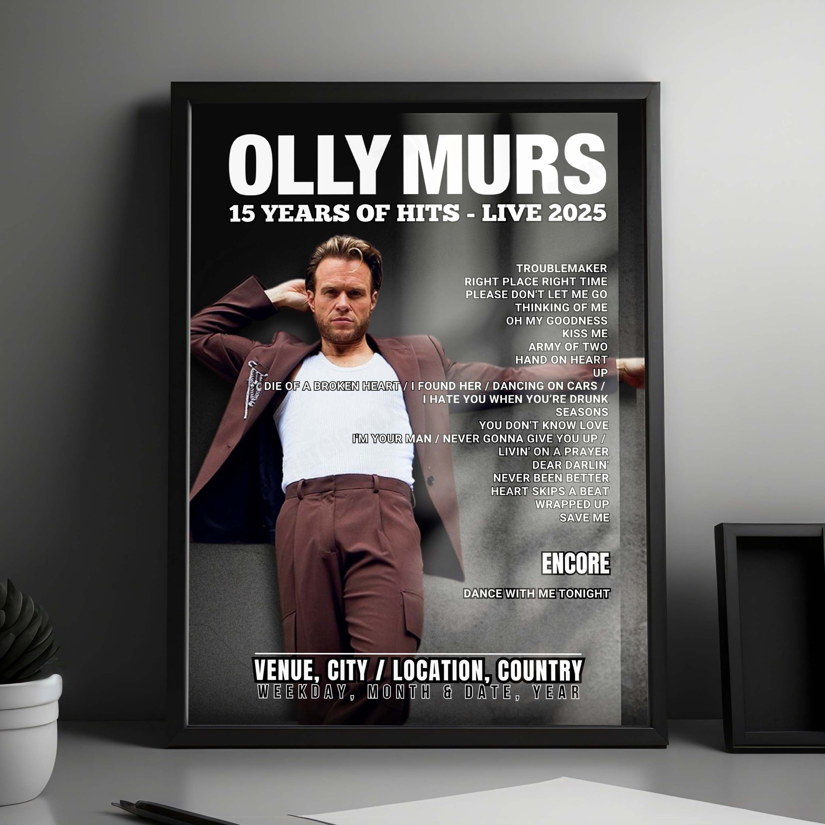 Olly Murs Setlist Poster - Utilita Arena, Newcastle upon Tyne - May 4th, 2025