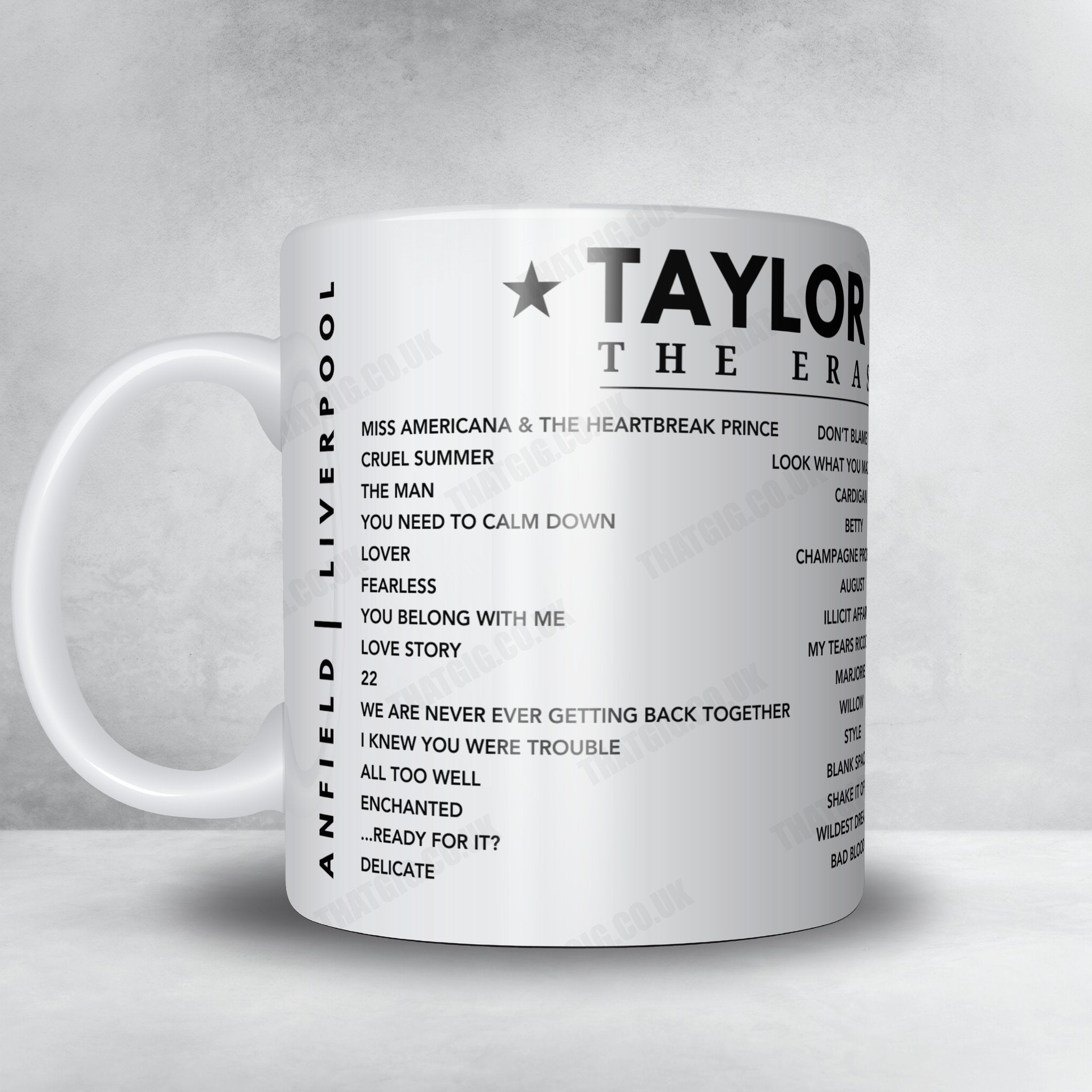 Taylor Swift Setlist Mug - Anfield, Liverpool, June 14th, 2024