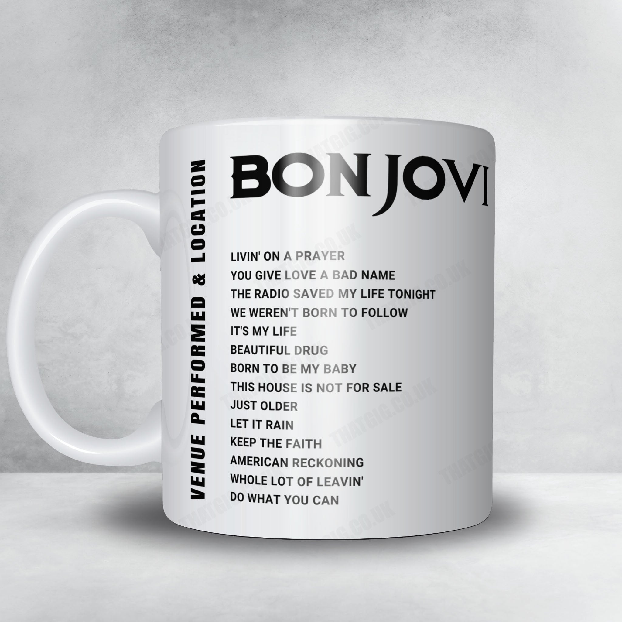 Bon Jovi Setlist Mug - Gainbridge Fieldhouse, Indianapolis - April 19th, 2022