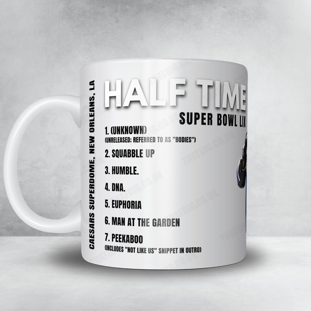 Kendrick Lamar Setlist Mug -  Halftime Super Bowl LIX, Caesars Superdome, New Orleans - February 9th, 2025